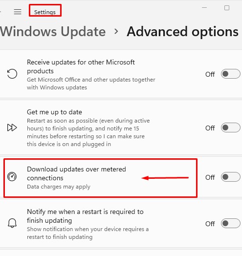 How To Fix The Windows Update Troubleshooter Checking For Pending Restart -Toggle the Download Updates Over Metered Connection Option#4