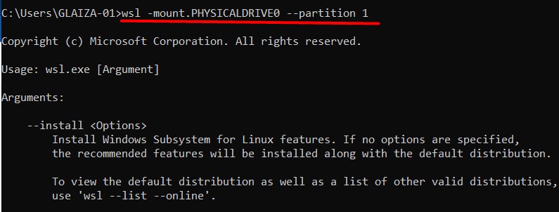 How to Mount EXT4 Windows. 2 Solutions - Mount the EXT4 drive step 2- wsl –mount.PHYSICALDRIVE0 --partition1