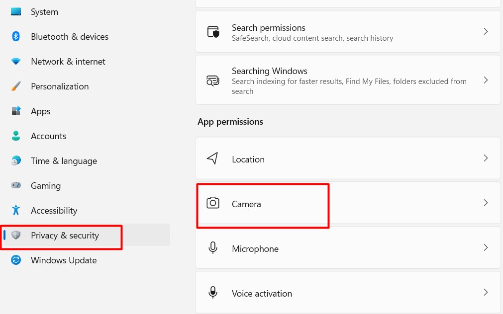 Media Capture Failed Event (5 Best Fixes) - Check Camera Settings-Privacy option in settings, type inCamera#2