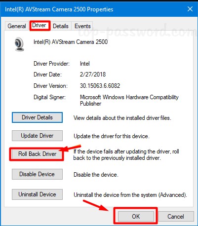 Media Capture Failed Event (5 Best Fixes) - Update Your Webcam Drivers-Select Rollback driver#3
