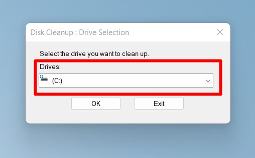 Clear RAM cache. - Disk Cleanup Drive Selection