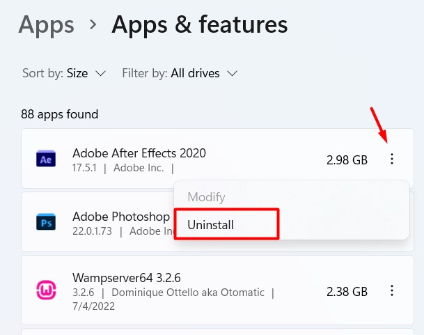 Delete or Uninstall unnecessary apps and features taking up storage - Apps and Feature Uninstall