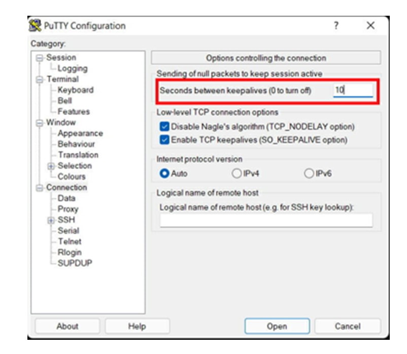 How to Solve the PuTTY Network Error Software Caused Connection Abort in Windows 10 - Check Your Connection to the Internet-Fig. 7 Set the Value of Seconds between Keepalives