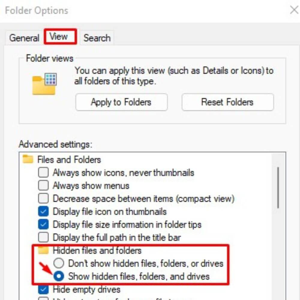 Navigate through Windows Explorer - show hidden folder in windows