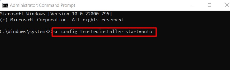 Reload The Trusted-Installer Module - sc config Command