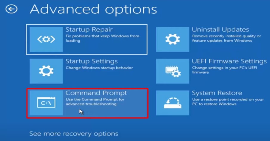 Run file check - Advance options Command Prompt