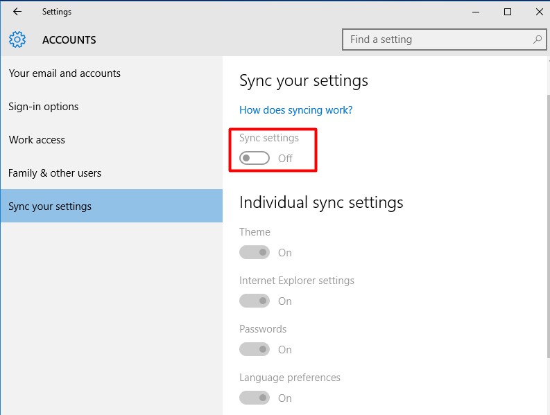 Switch Your Account Settings - Sync Setting Turn Off