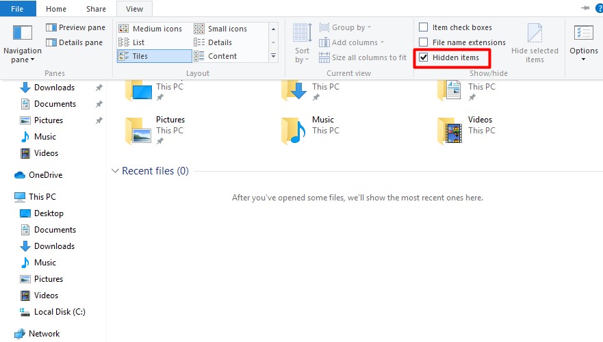 You Could Find Your Snips In A Specific Folder Too - Hidden items in file Explorer