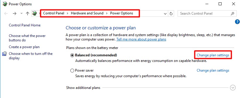 You Should Try Managing The Management Options Of The Power option - Change plan Settings
