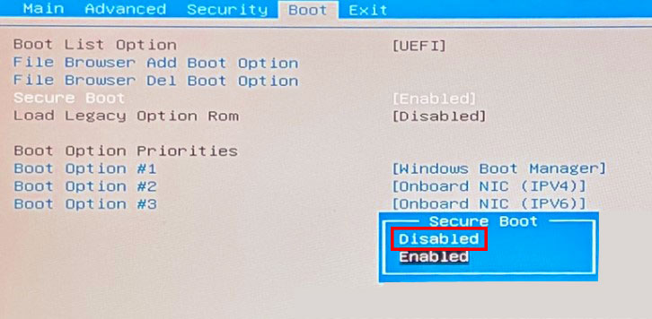 Remedies To Resolve The Reset Error On Windows - secure-boot-options