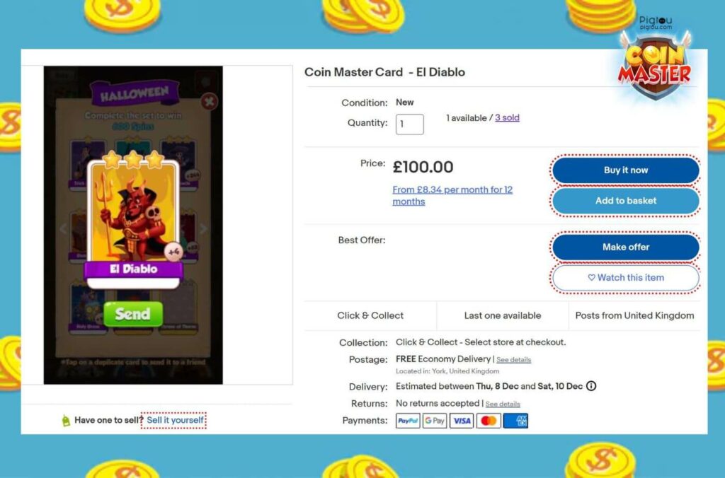 Earn real money by selling Coin Master cards on eBay
