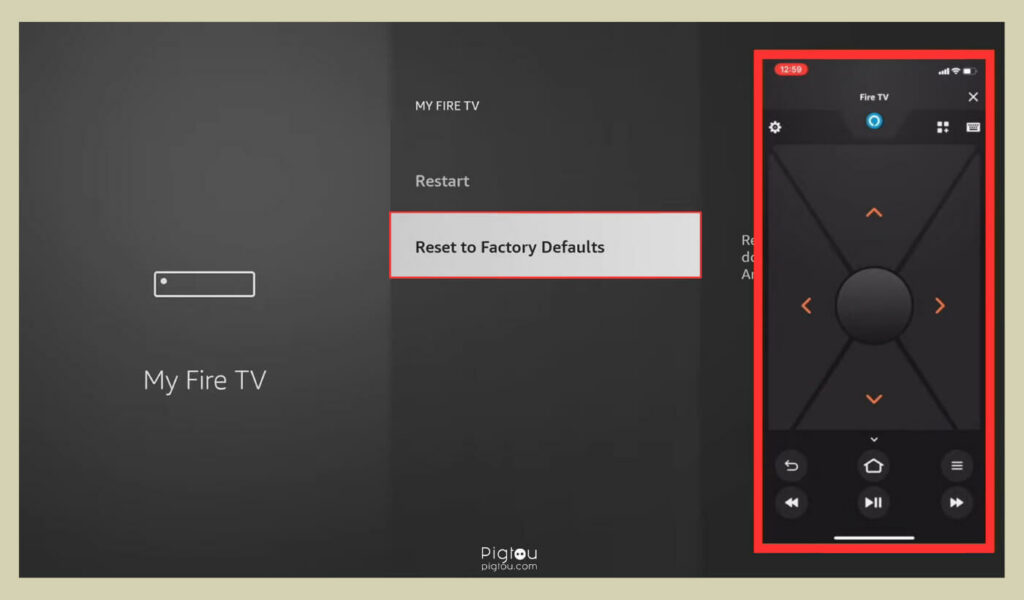 Choose Reset to Factory Defaults on Fire TV app