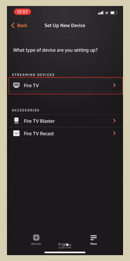 Select your streaming device from the Set Up New Device menu