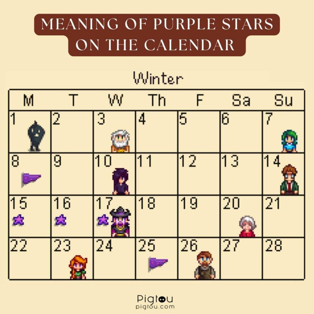 Purple stars on the calendar