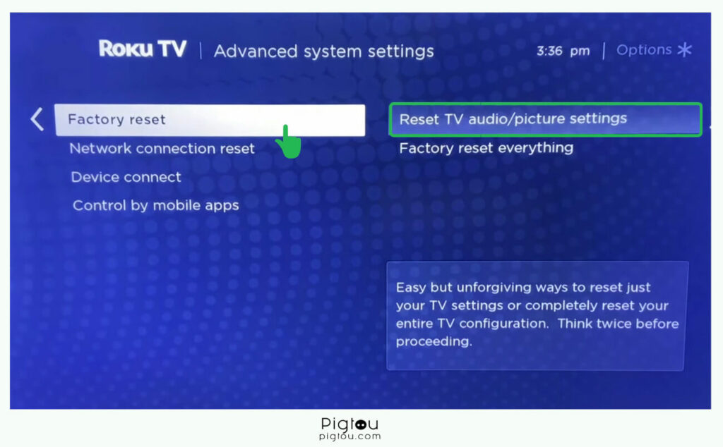 Reset TV audio - picture settings on Roku