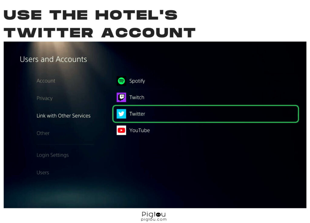 Use the hotel's Twitter account to connect the PS5