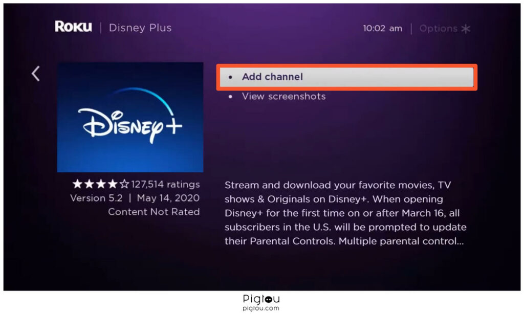 Add Disney Plus channel on Roku