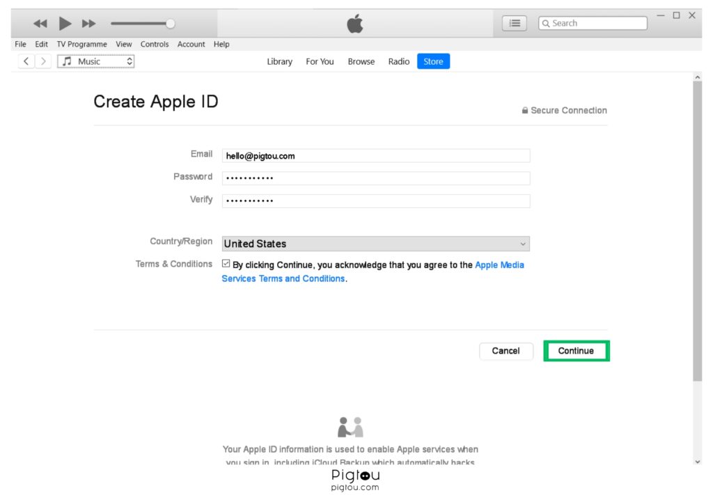 Create new Apple ID in iTunes