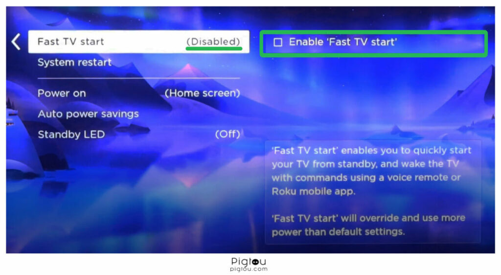 Disable Fast Start on Roku