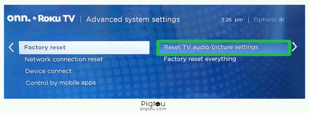 Reset TV audio/picture settings
