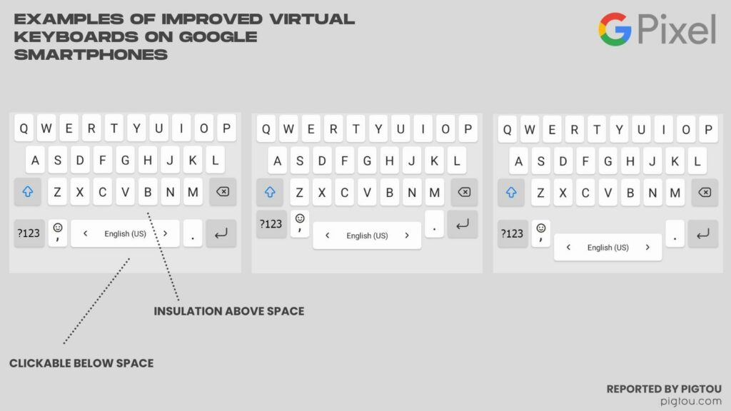 3 examples of redesigned virtual keyboards on Google smartphones