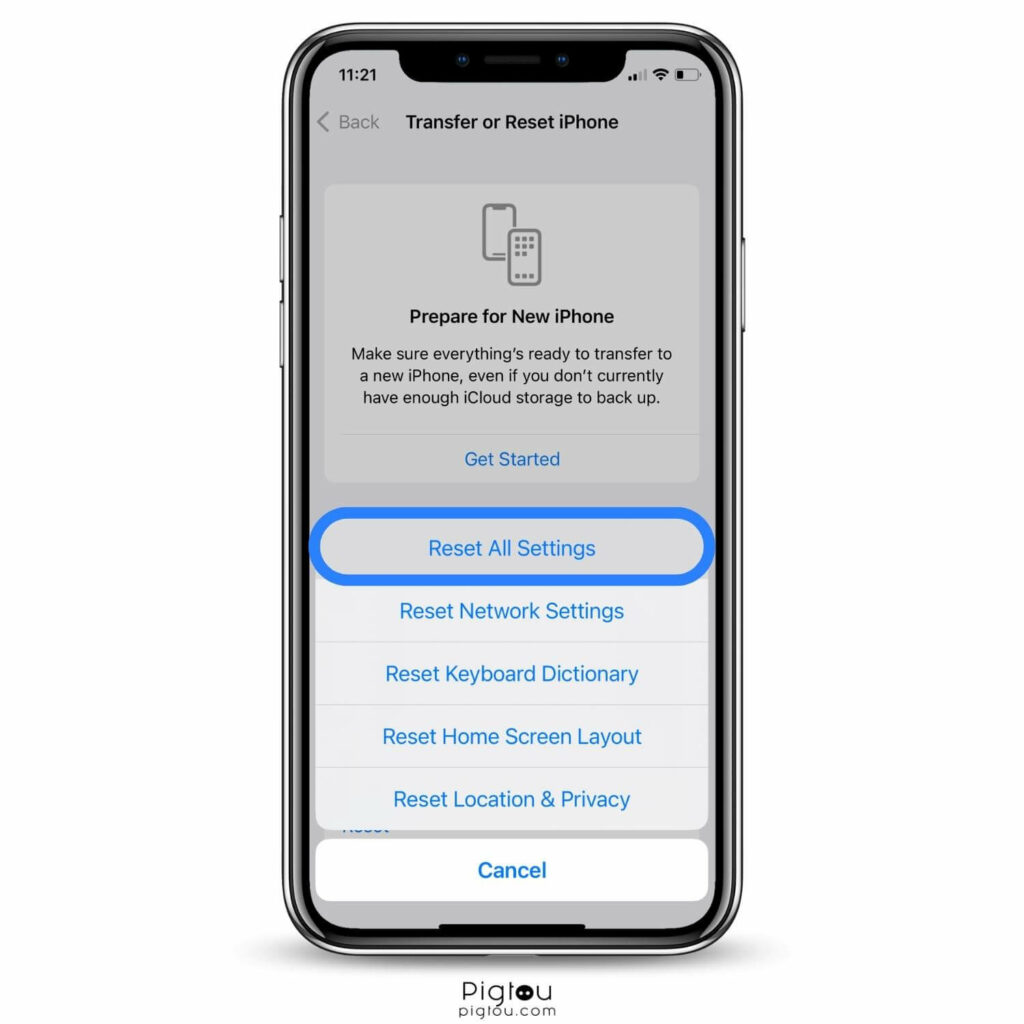 Reset all settings on iPhone