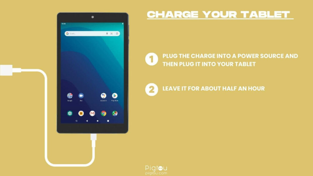 Charge your Onn tablet for at least 30 minutes