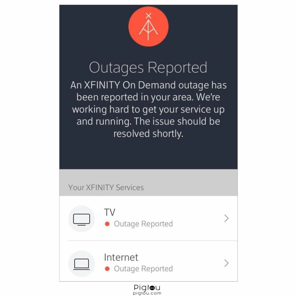 Check for outages reported by Xfinity