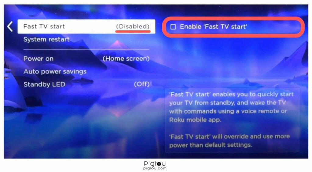 Disable Fast TV Start feature