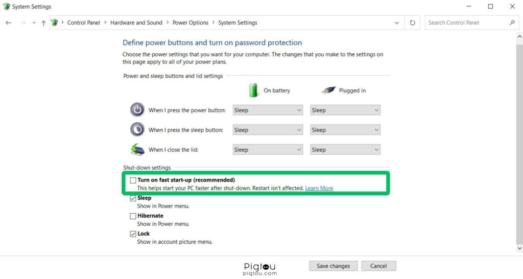 Disable a Fast start feature when you can access the Windows