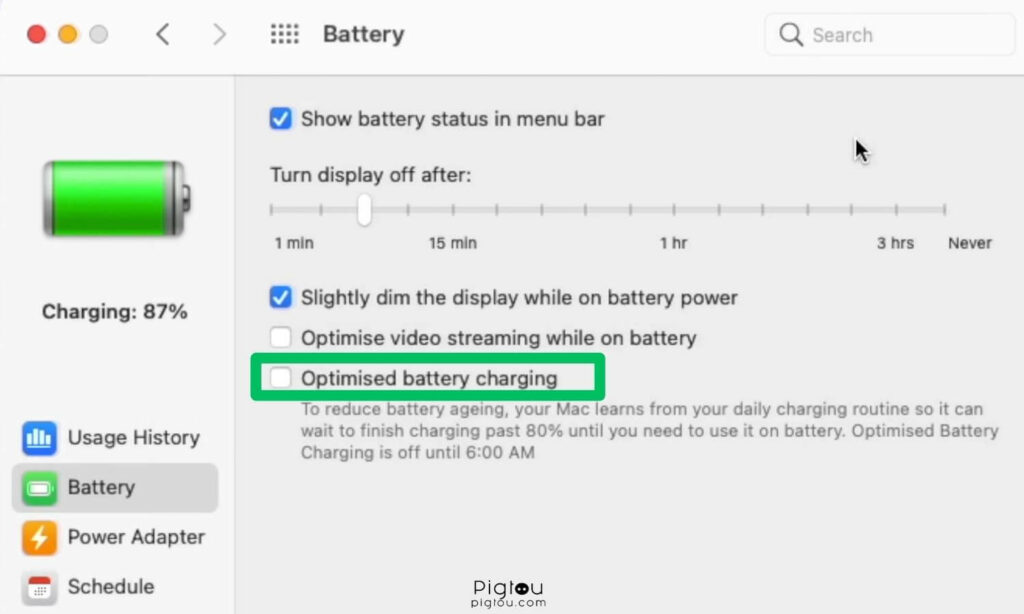 Disable the 'Optimized battery charging' feature on Mac