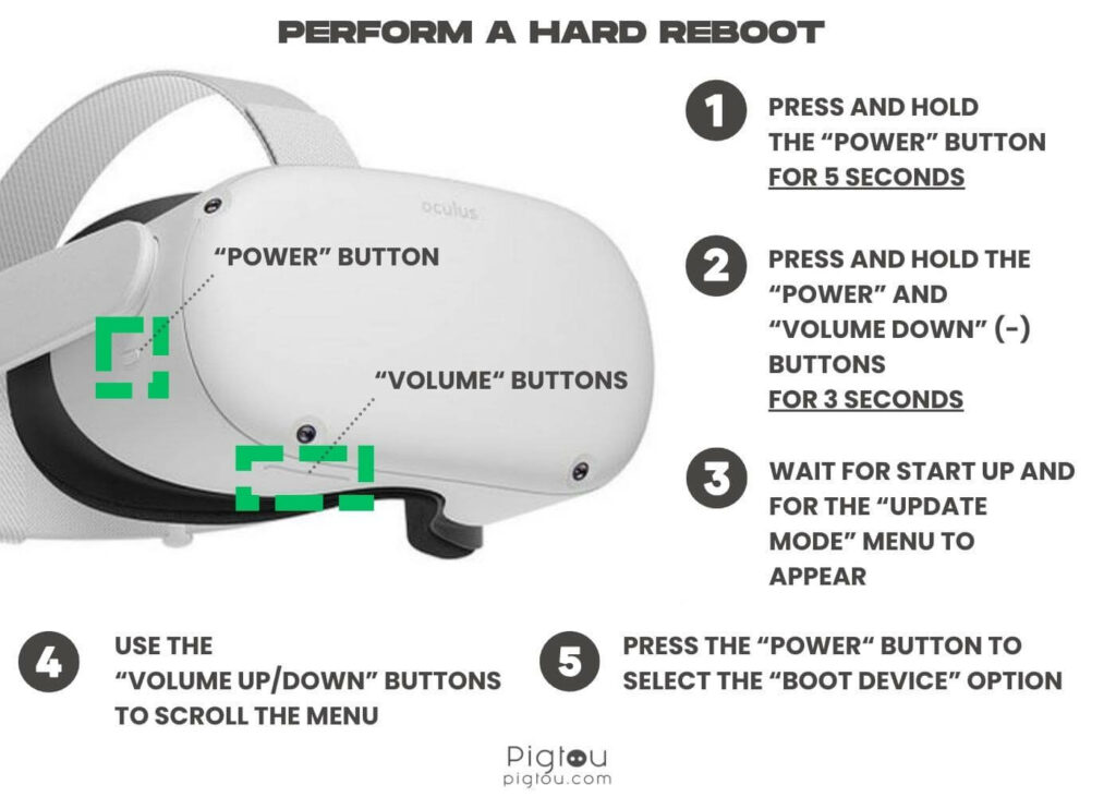 Follow the steps to hard reboot your Oculus