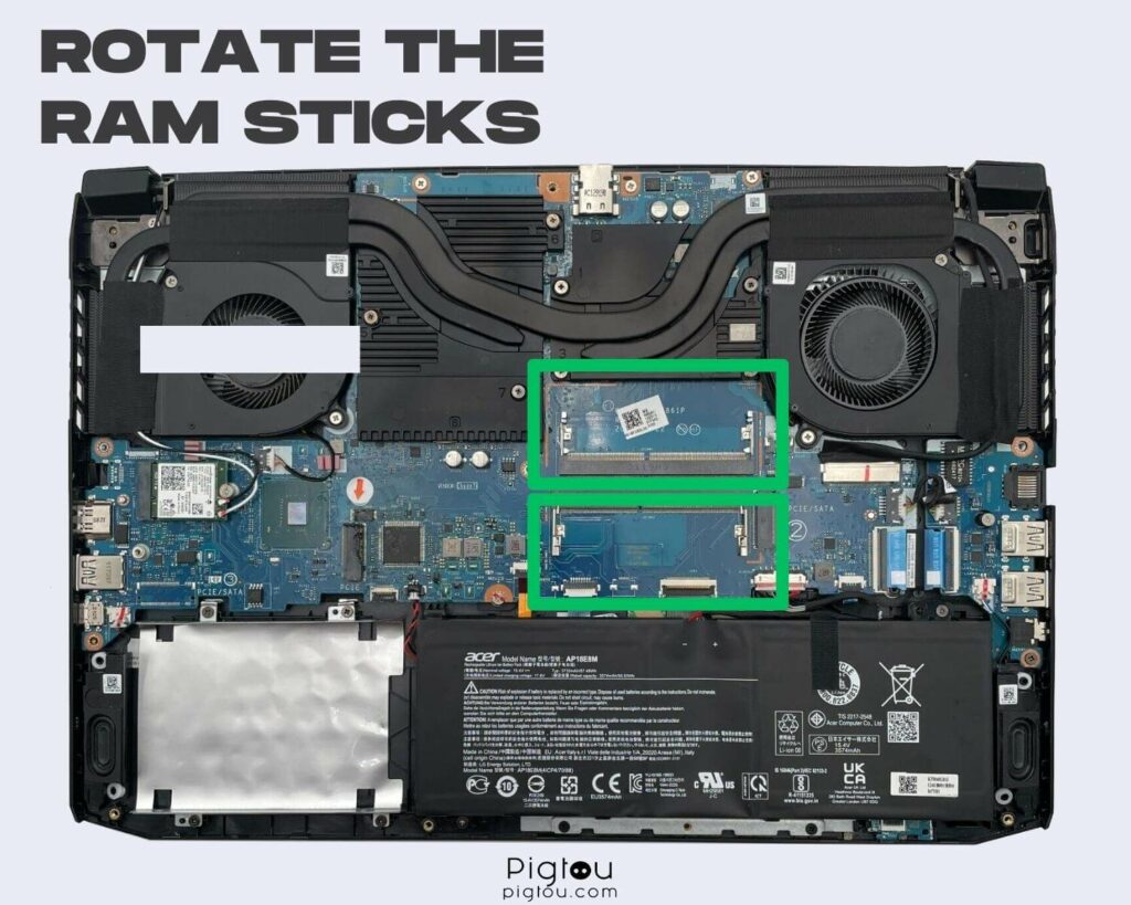 Remove a back cover and rotate the RAM sticks