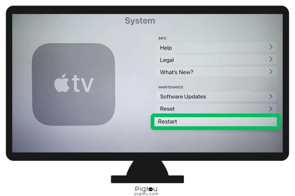 Restart Apple TV via Settings