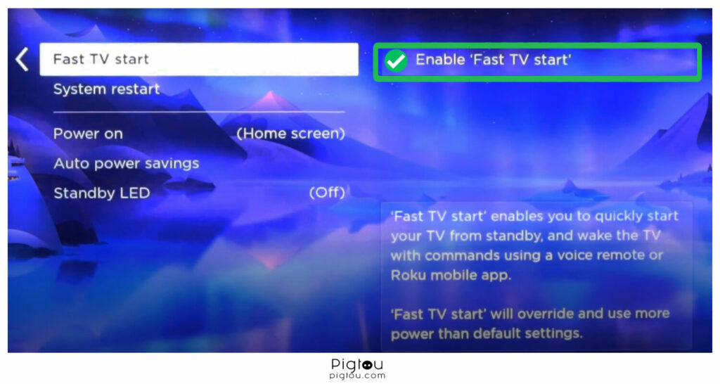 Enable 'Fast TV start' feature on Roku