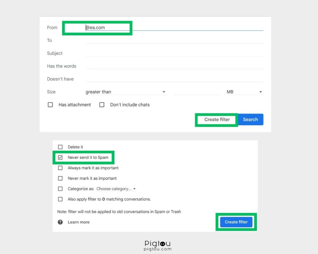 Whitelist EA domains in your email settings